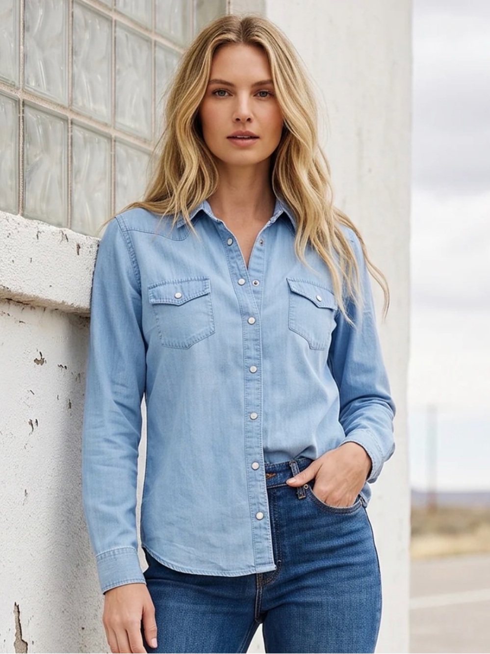 NWT!   Karen Kane Light Blue Button-Front Shirt - western details XL